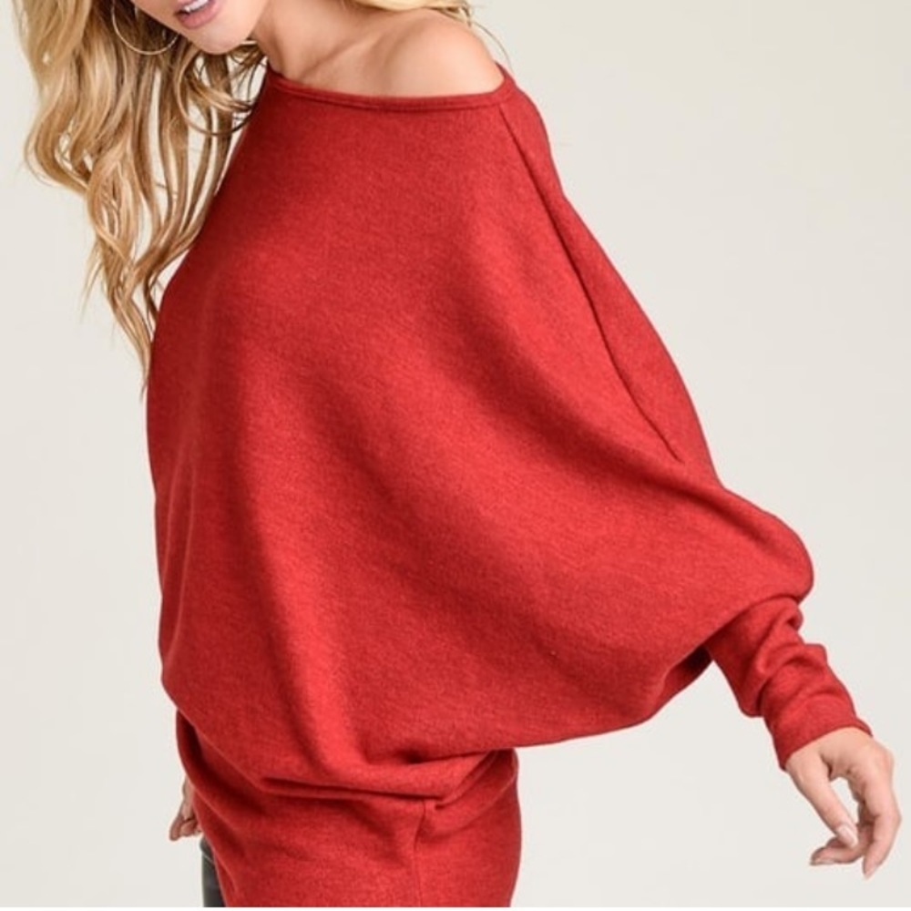 Red boat neck sweater